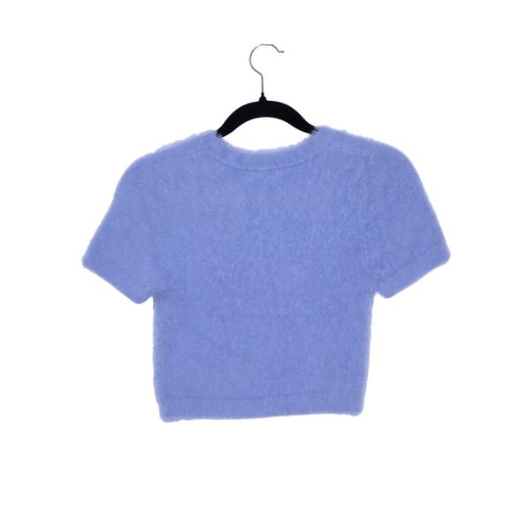 ALTAR'D STATE Fuzzy Cropped Sweater Blue Crew Neck Short Sleeve Women's XS - Picture 2 of 9